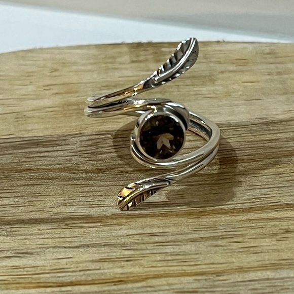 SOLID 925 STERLING SILVER SMOKEY QUARTZ GEMSTONE RING SIZE 6.75 - Picture 2 of 5